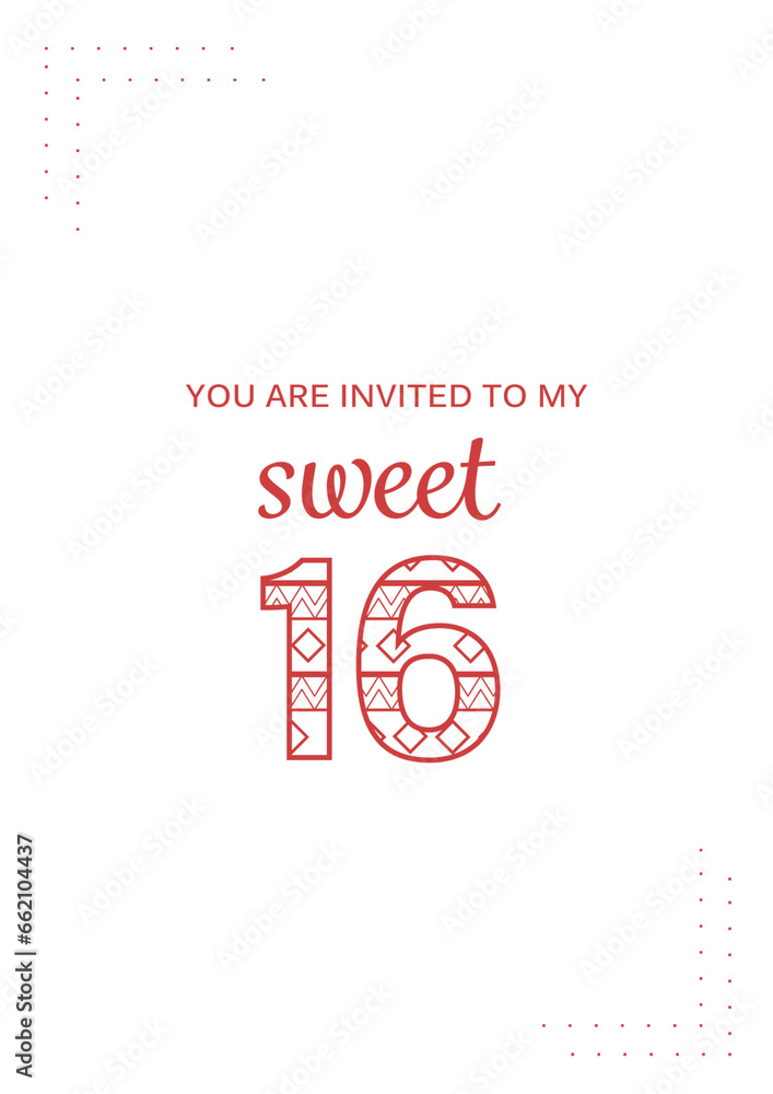 Fototapeta premium Digital png illustration of you are invited to my sweet 16 text on transparent background