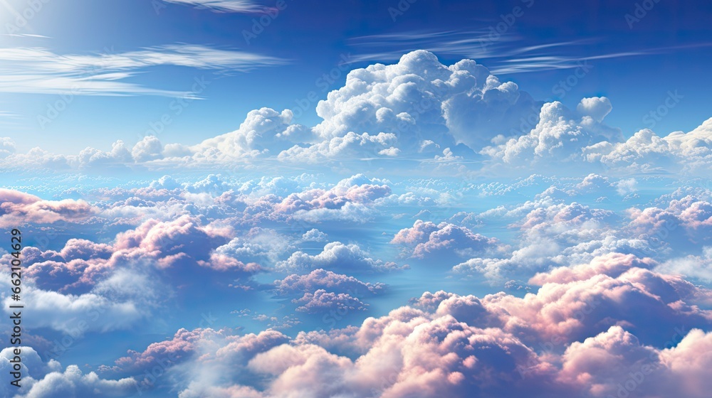 Obraz premium amazing beautiful of blue sky with clouds from above, copy space, Generative AI