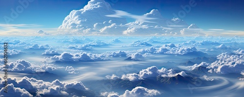 amazing beautiful of blue sky with clouds from above, copy space, Generative AI © kanesuan