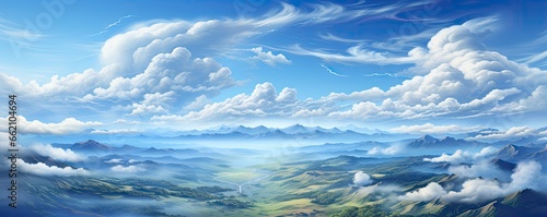 amazing beautiful of blue sky with clouds from above  copy space  Generative AI