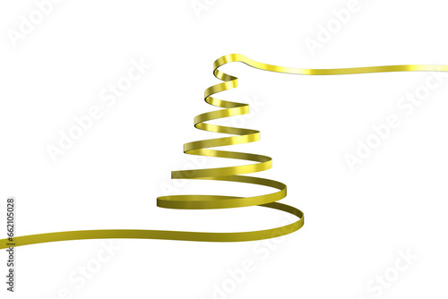 Digital png illustration of long gold ribbon in christmas tree shape on transparent background