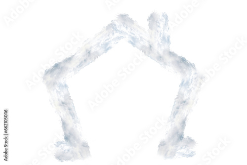 Digital png illustration of house shape made of clouds on transparent background