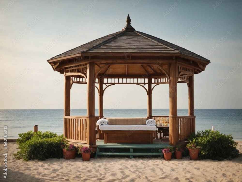 A seaside gazebo set up for relaxation massages