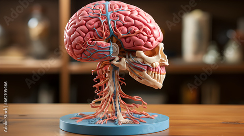 3d illustration of human brain kept on table in skull