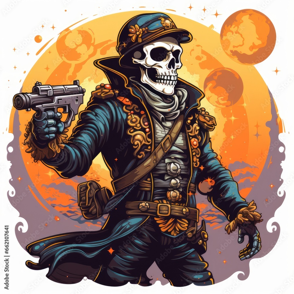 Space pirate character exploring uncharted galaxies