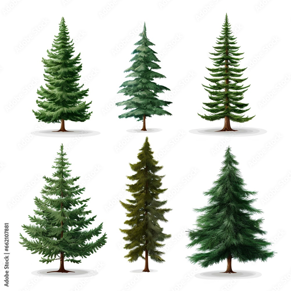 set of fir trees isolated