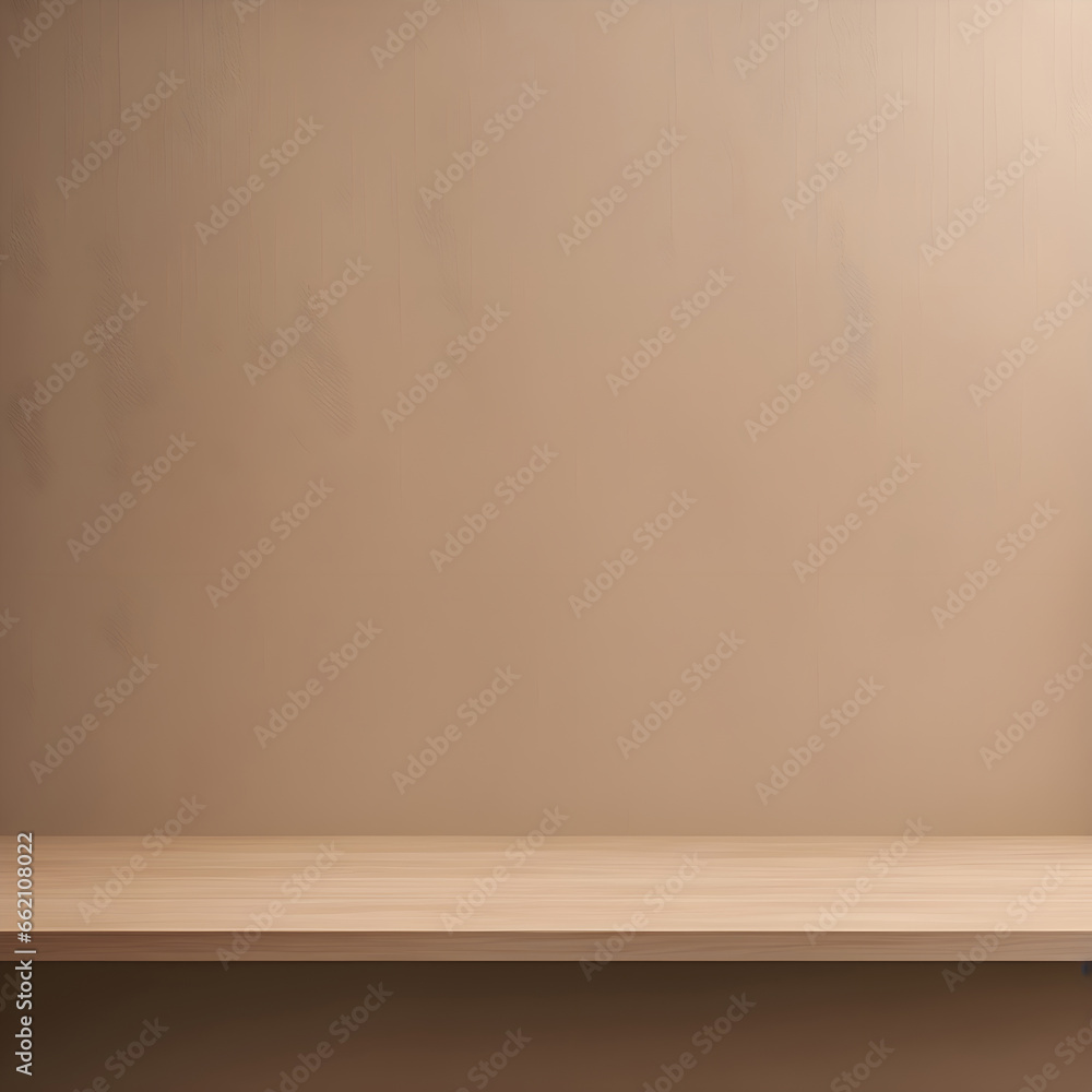 Beautiful wood pattern counter top, on beige brown stucco wall. ai generative Beautiful wood pattern counter top, on beige brown stucco wall. ai generative