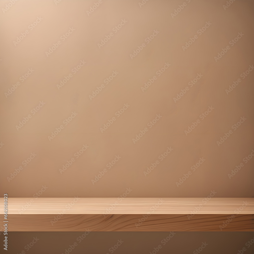 Beautiful wood pattern counter top, on beige brown stucco wall. ai generative Beautiful wood pattern counter top, on beige brown stucco wall. ai generative