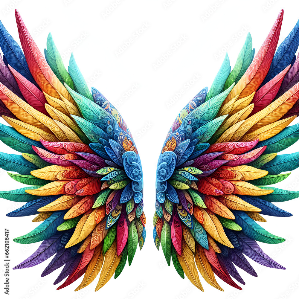 Fototapeta premium Multicolor wings isolated on white background