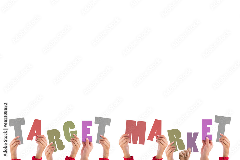 Digital png illustration of hands with target market text on transparent background Digital png illustration of hands with target market text on transparent background