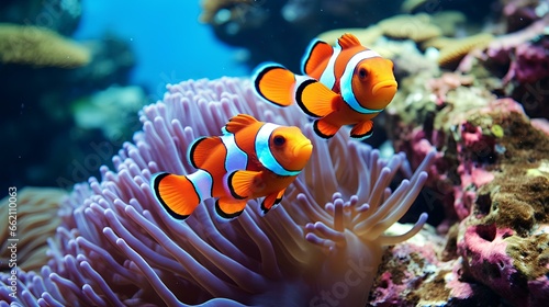 Tablou canvas clownfish on reef ai generated