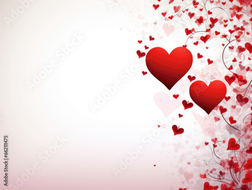 White and pink background with red hearts and flourishes for love and Valentine's Day