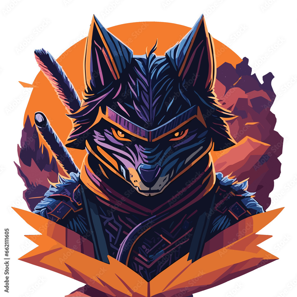 Detailed image of the fierce evil ninja wolf face