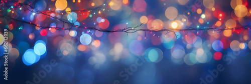 abstract background of bright glowing christmas fairy lights with bokeh
