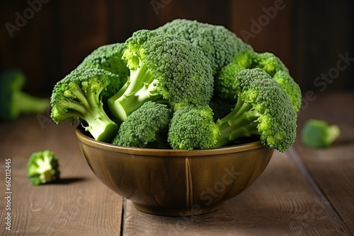 Broccoli in a bowl on a wooden table