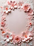 Beautiful floral decoration on pink paper, stationery, wedding card, paper art