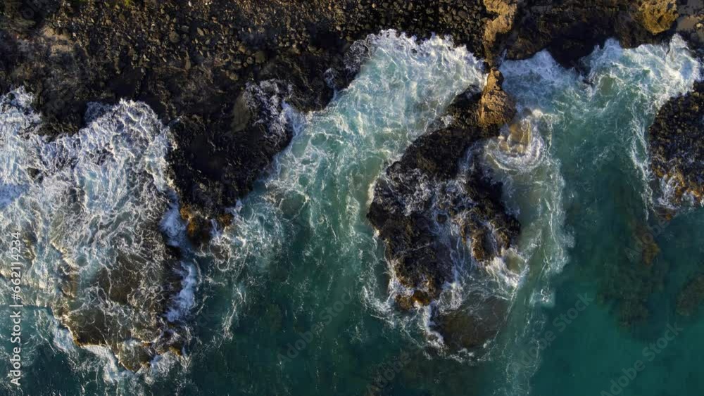Beautiful Slow Motion Of Waves Rolling On Rocky Shore - High, Drone Shot Beautiful Slow Motion Of Waves Rolling On Rocky Shore - High, Drone Shot