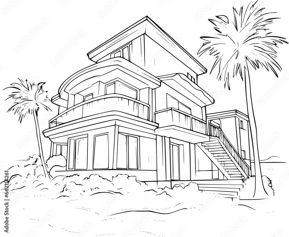 outline of beach house for coloring page