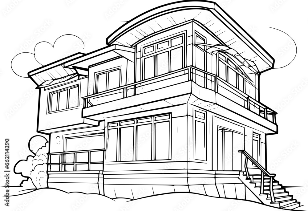 outline of beach house for coloring page