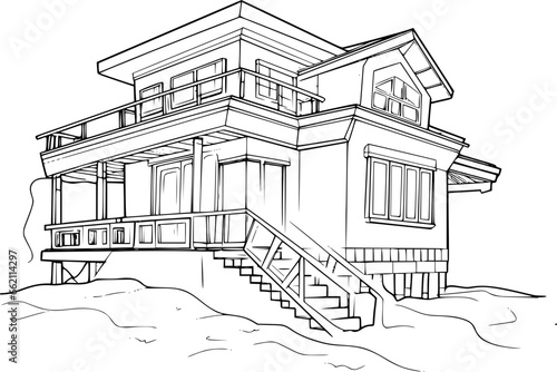 outline of beach house for coloring page