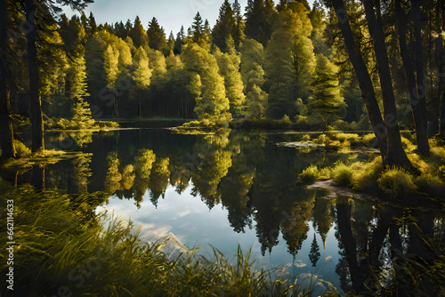 Lake Surrounded by Towering Trees 