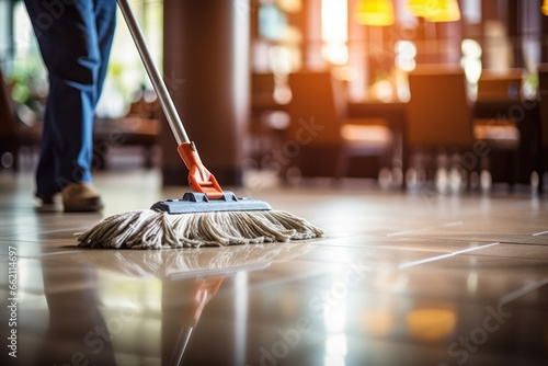 Floor mopping activities to maintain a clean and healthy environment photo