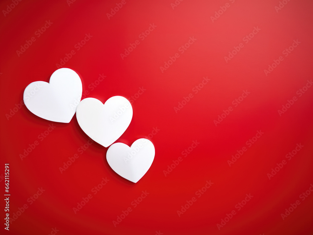 Three white Valentine's Hearts cut out and placed on a red background