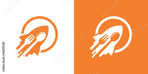 Fork spoon logo design element combined with speed rocket for fast food logo, fast food ordering