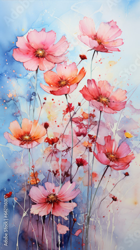 Flowers watercolor. Colorful floral background © Narin