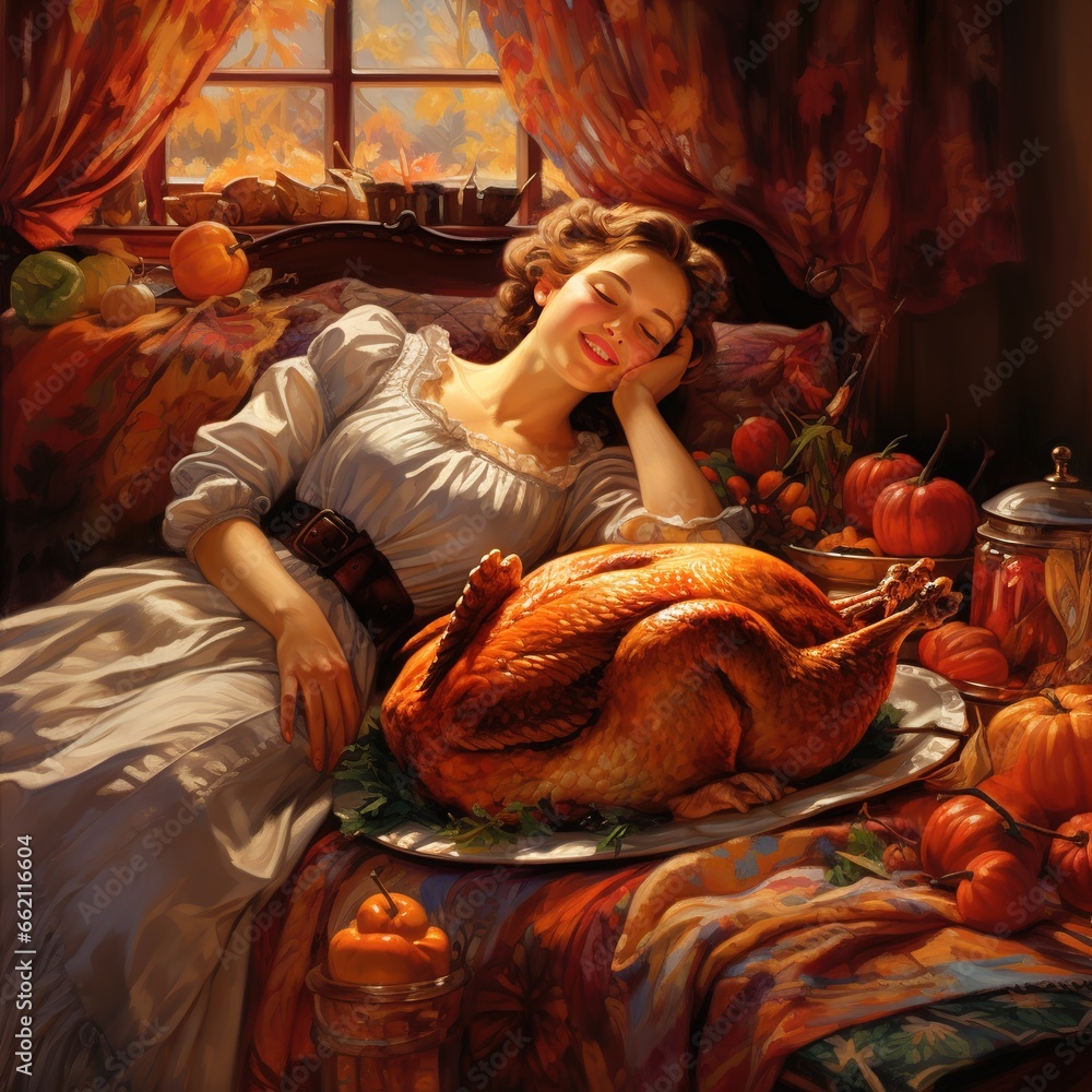 With hearts full of gratitude and bellies full of delicious food, everyone retires to bed, knowing they've celebrated a Thanksgiving filled with love and joy, Generative AI