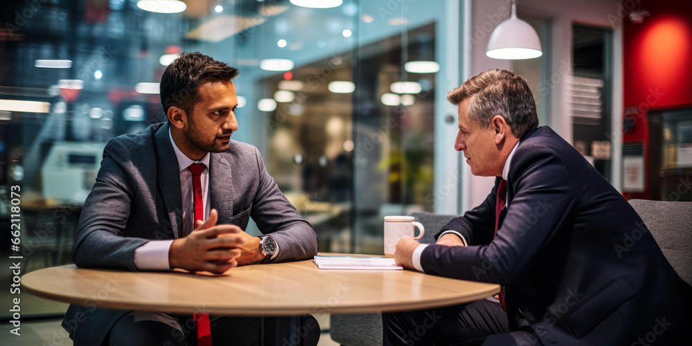 Male Loan Manager Addresses Client Concerns in Bank Office Male Loan Manager Addresses Client Concerns in Bank Office