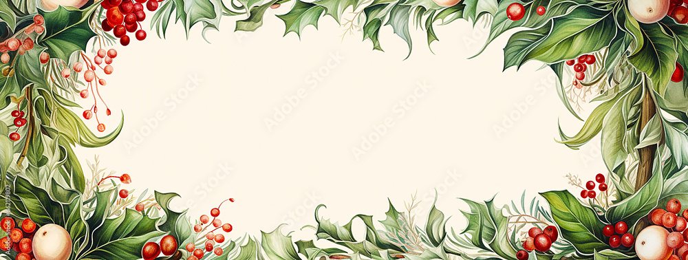 Fototapeta premium Christmas illustration framework with copy space in the center