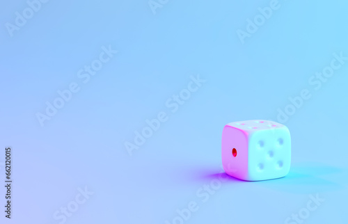 3d illustration of white dice on white background with holographic lighting.