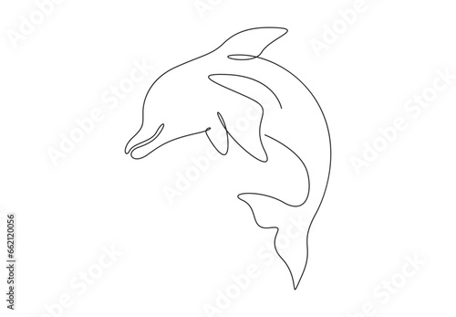 Dolphin. Single continuous line drawing of vector illustration. Animal icon. One line art dolphin. Premium vector. 