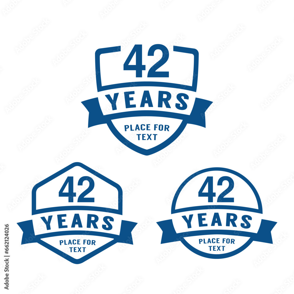 42 years anniversary celebration logotype. 42nd anniversary logo collection. Set of anniversary design template. Vector illustration.