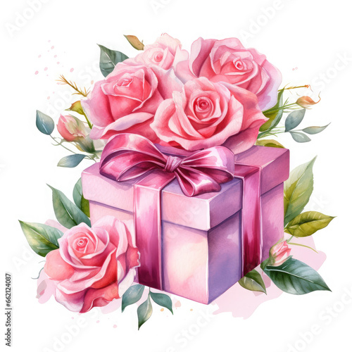 Birthday gift box and rose Illustration  Generative Ai