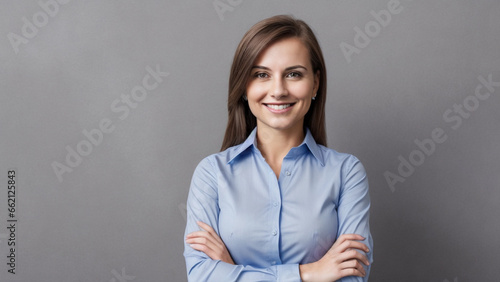 Positively Professional: Smiling Executive on a Gray Canvas