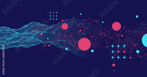 The abstract wave is made in a frame style. Template for science and technology presentation.