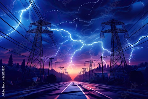 lightning on electricity towers