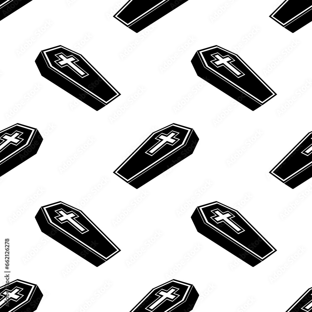 Fotografie Coffin Icon Seamless Pattern, Funerary Box For Keeping A Corpse Coffin Icon