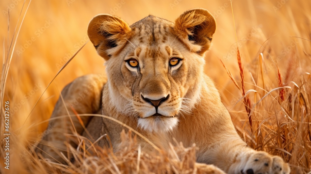 Beautiful Lion Caesar in the golden grass Beautiful Lion Caesar in the golden grass