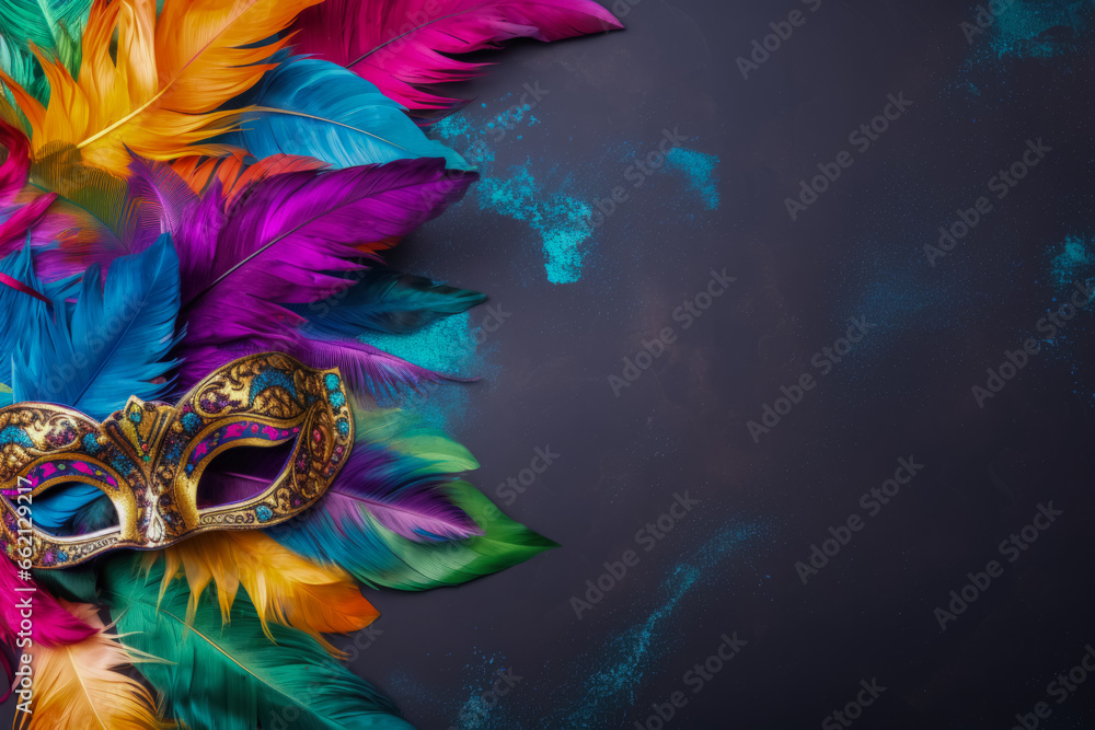 Colorful carnival parade at tropical New Years eve background with empty space for text 