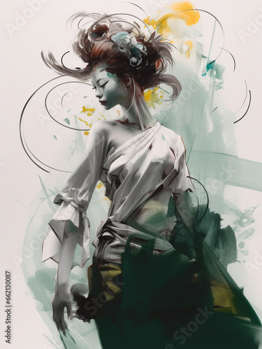 Beautiful girl with creative hairstyle and make-up. Fashion illustration