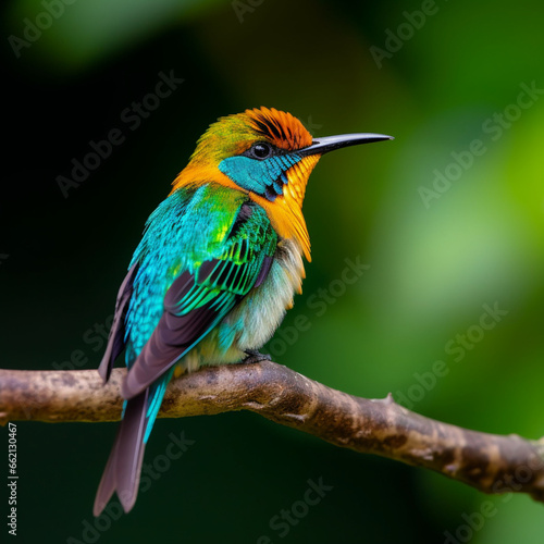 Colorful hummingbird is in the jungle or forest, in nature