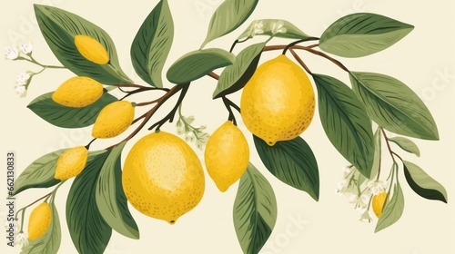Fruits on a branch illustration in vector style. Natural, sweet fruits in minimalist style.  photo