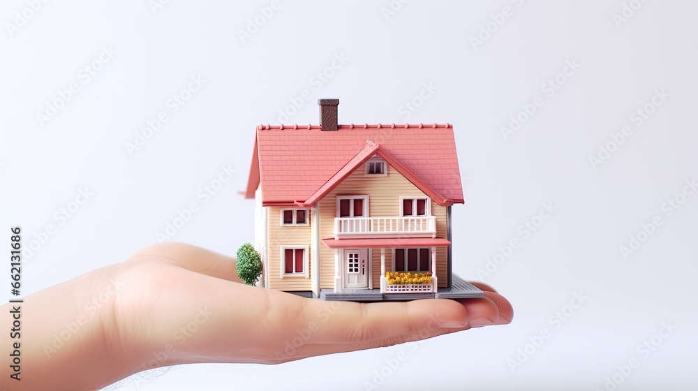 hand holding small house isolated on white background. insurance concept hand holding small house isolated on white background. insurance concept