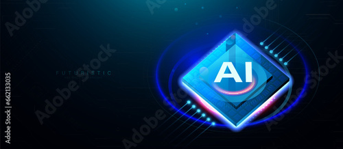 AI, Artificial Intelligence with Chip supercomputer. Futuristic and technology concept. Vector illustration