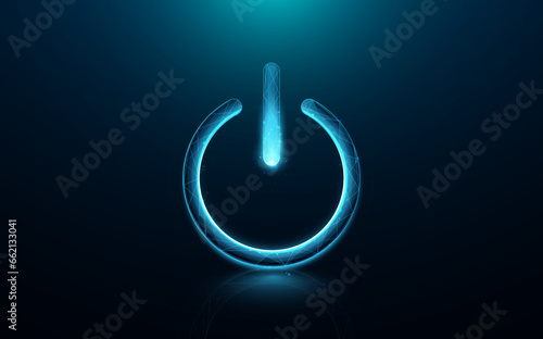 Turn off the icon. Power shut down button. Low polygon, lines, triangles, and particle style design. Illustration vector