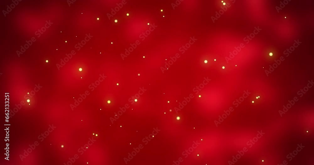 Glowing white christmas light particles moving across red bokeh background Glowing white christmas light particles moving across red bokeh background