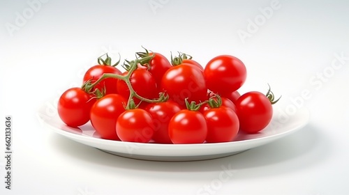 Cherry tomato on white, lot of red ripe delicious appetizing cherry tomatoes on white plate isolated on white close up, fine vegetables